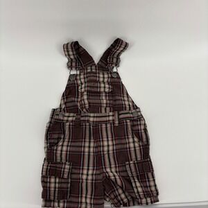 Koala Kids Plaid Shortalls Kids 24M Brown Good Cargo Pockets Cotton Snap Inseam